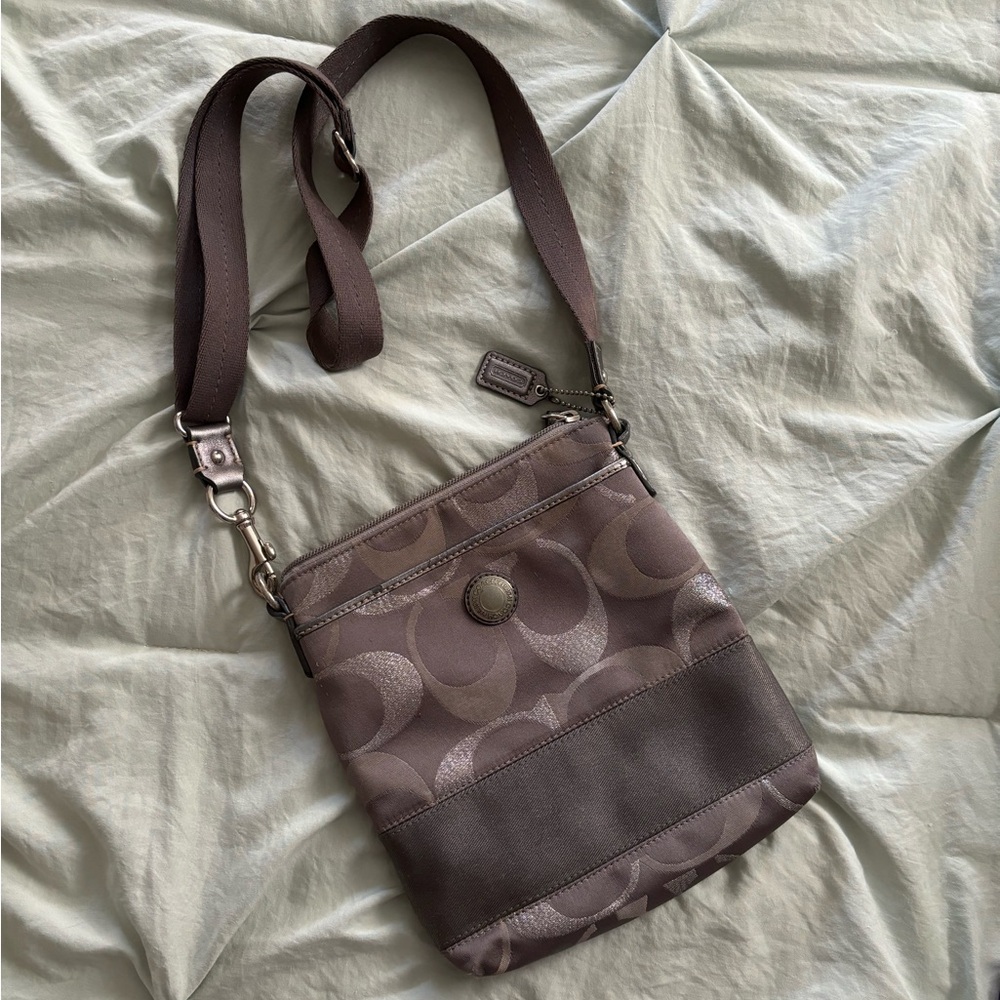 Coach silver / gray crossbody purse